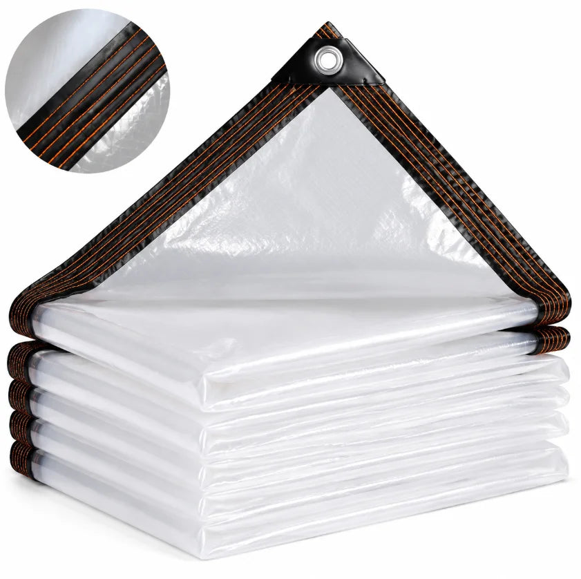 Bâche transparente épaisse avec œillets, corde et 4 mousquetons pour enclos de patio, de 2 x 2 à 4 x 4 m