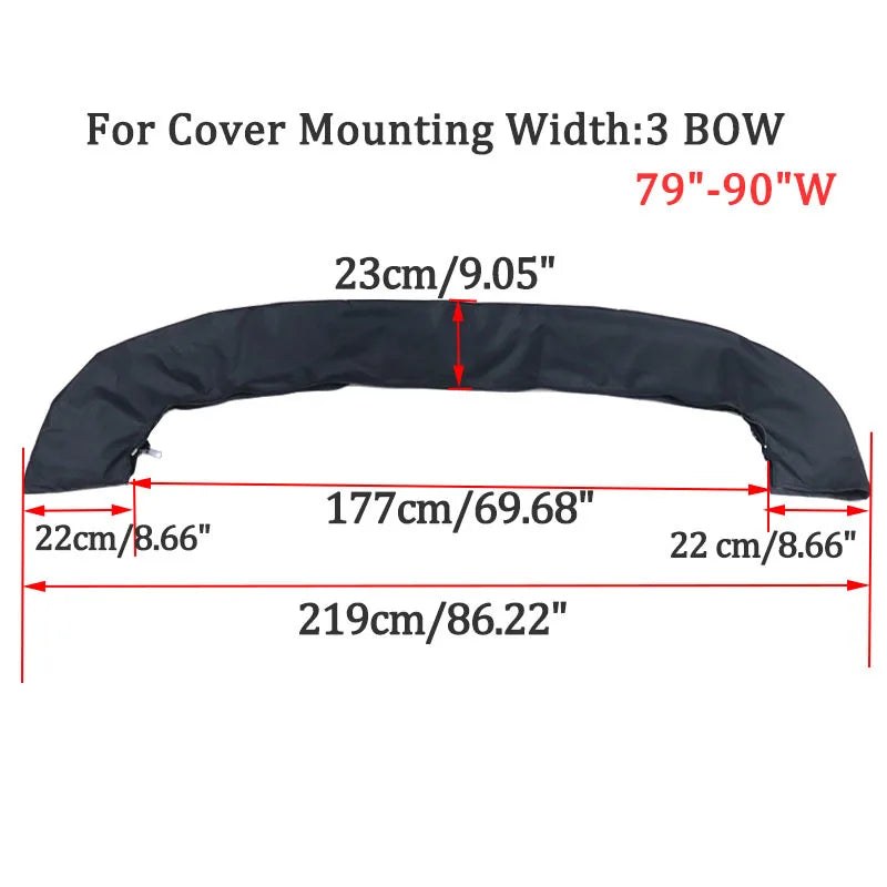 Housse de rangement de bimini noire 600D, 3 ou 4 arceaux, avec fermeture éclair