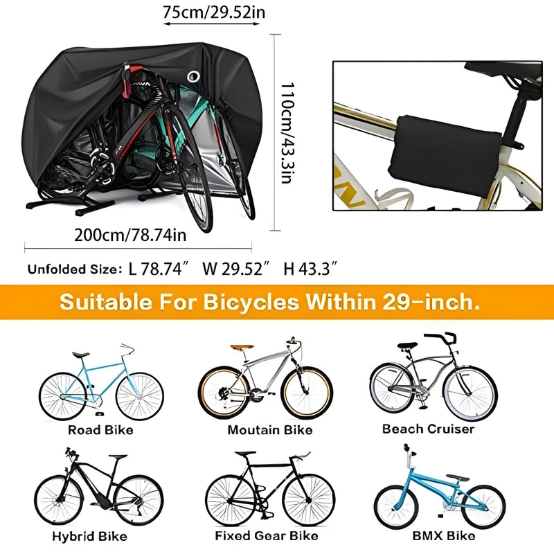 Housse vélo extérieur imperméable pour 2 vélos, 198 x 74 x 109 cm