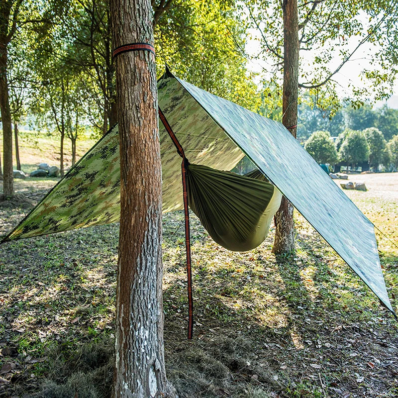 Bâche de camping ultralégère camouflage en polyester 210T, 1 x 1,45 m avec sac