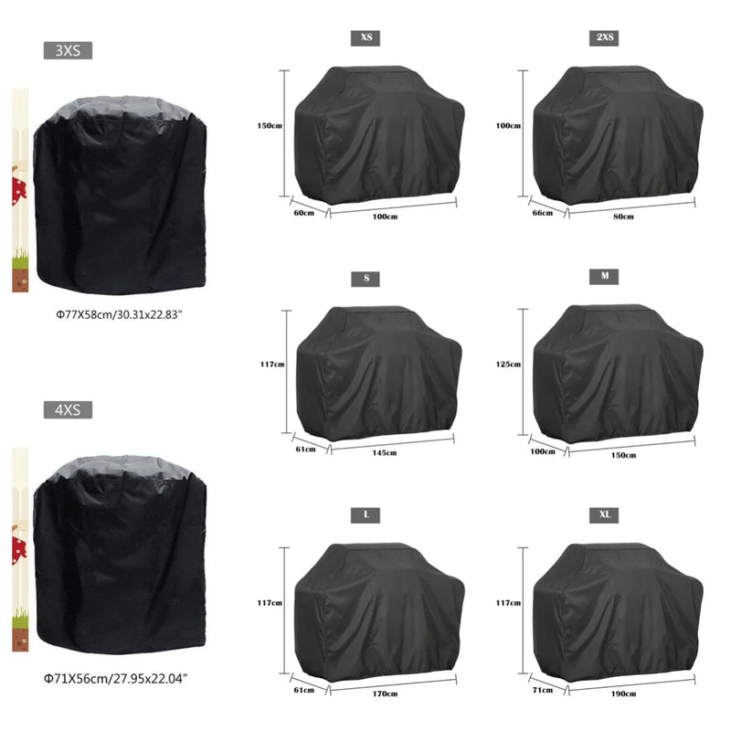 Housse de barbecue imperméable en polyester résistante aux UV, 9 tailles, gris clair ou noir