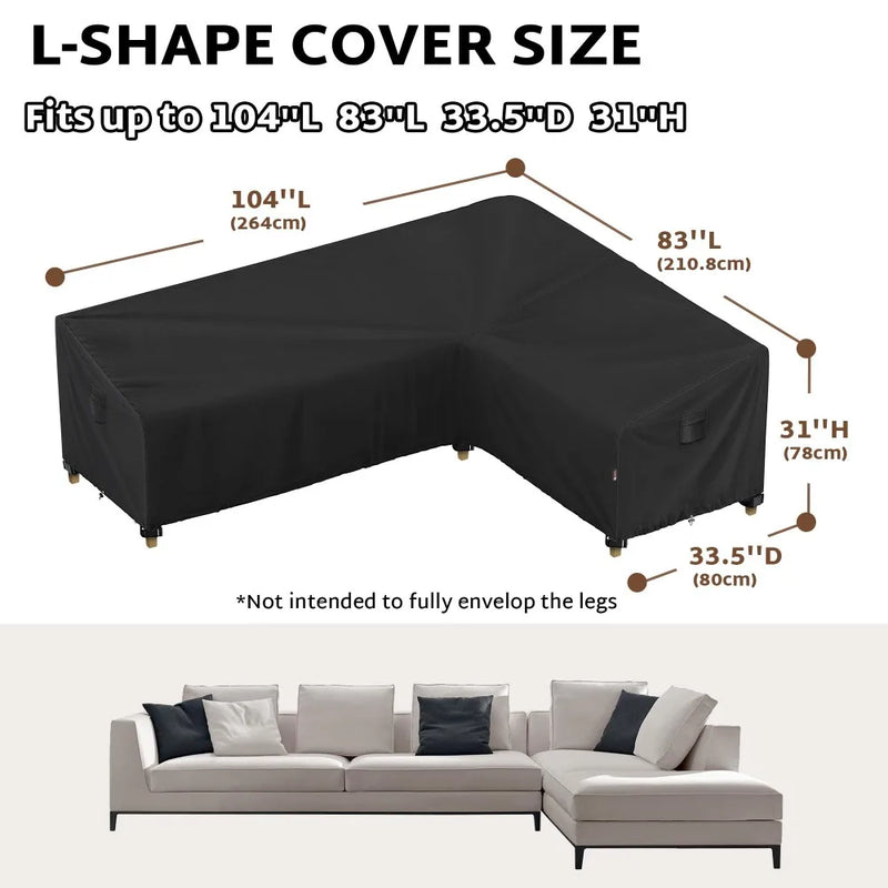Housse canapé d'angle de jardin en L, Oxford 600D envers PVC noir imperméable, 11 tailles