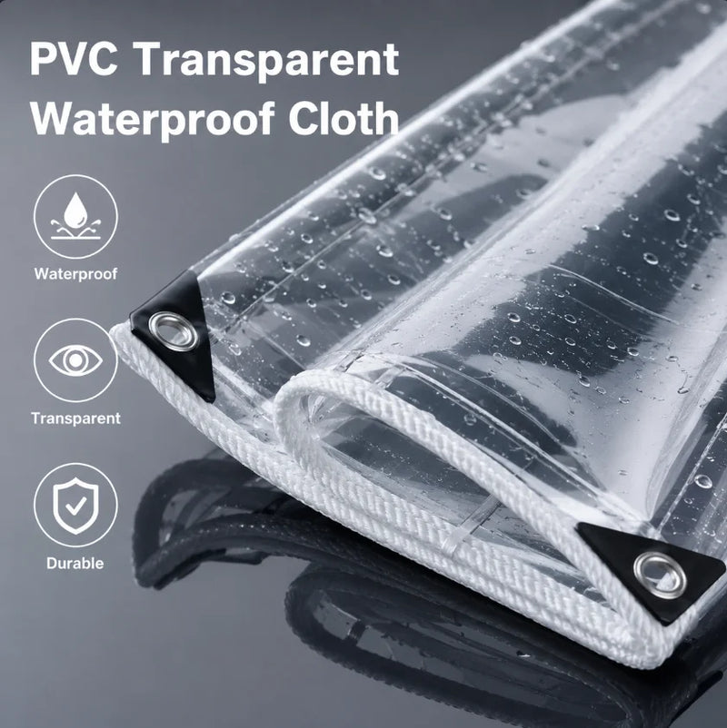 Bâche transparente PVC épaissie à œillets, corde de 10 m et 20 colliers, 7 tailles