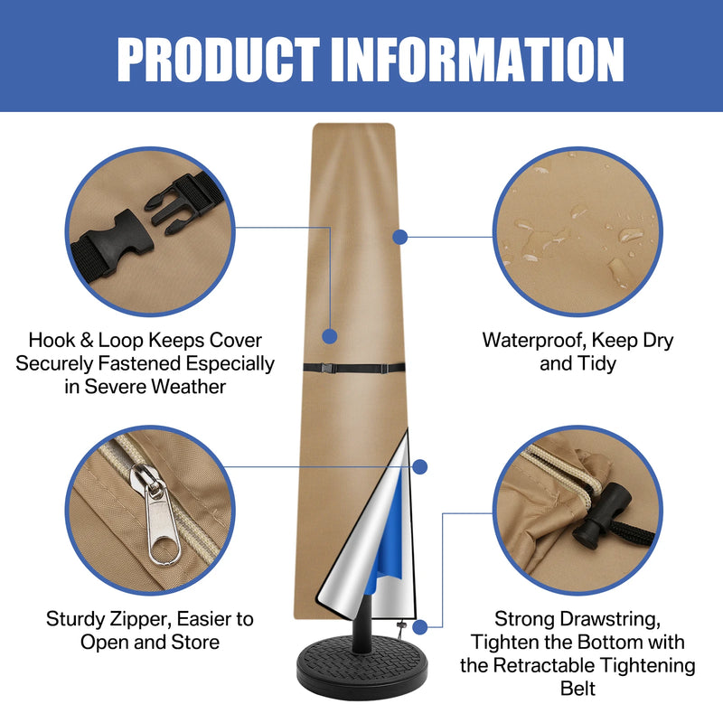 Housse parasol droit Oxford 210D imperméable anti-UV avec tige, 4 coloris, 170 à 240 cm