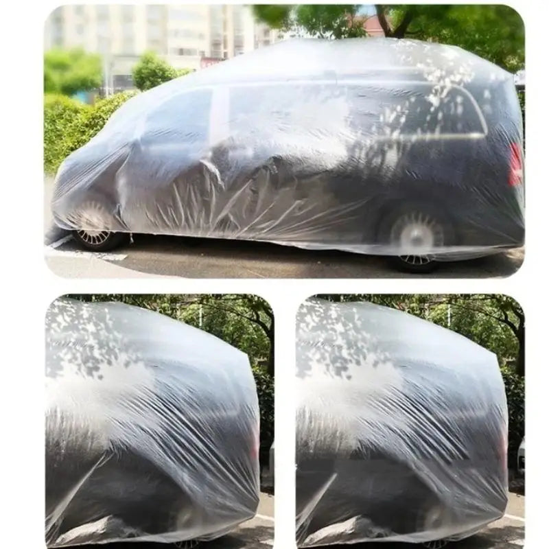 Housse de voiture jetable transparente en PE, ourlet élastique, anti-pluie et anti-poussière, S à XL
