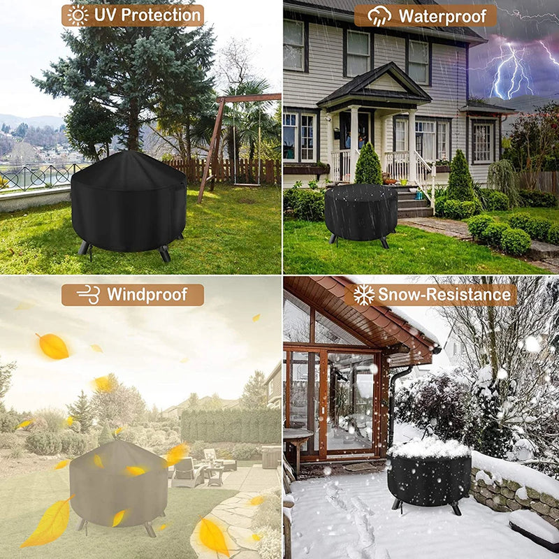 Housse de brasero ronde imperméable anti-UV noire, 21 dimensions de 38 à 204 cm