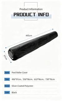 Housse enrouleur bâche solaire piscine noire en polyester enduit d'argent, de 495 à 730 cm