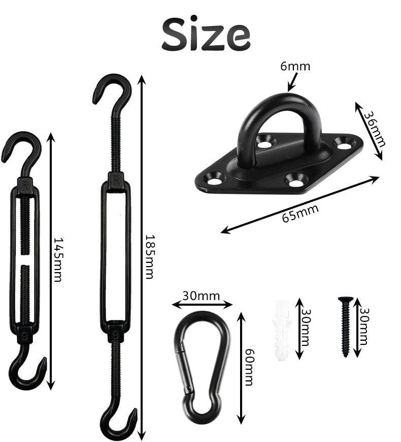 Kit de fixation voile d'ombrage noir en acier inoxydable 304, 40 pièces