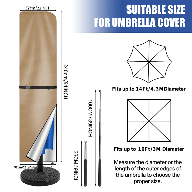 Housse parasol déporté forme banane ou droite avec perche télescopique et pochette, Oxford imperméable