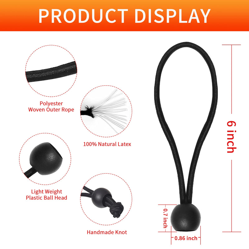 Lot de 5 sandows à boule noirs, 10 à 30 cm, cordon 5 mm pour bâche