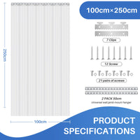 Rideau à lanières PVC transparent en kit, bandes lisses ou nervurées, largeur 91 à 183 cm