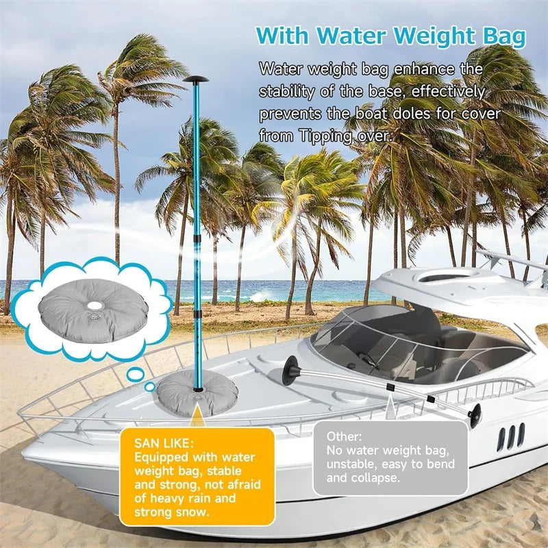 Poteaux de support de bâche de bateau 108 à 130 cm, sacs de lest, 8 sangles