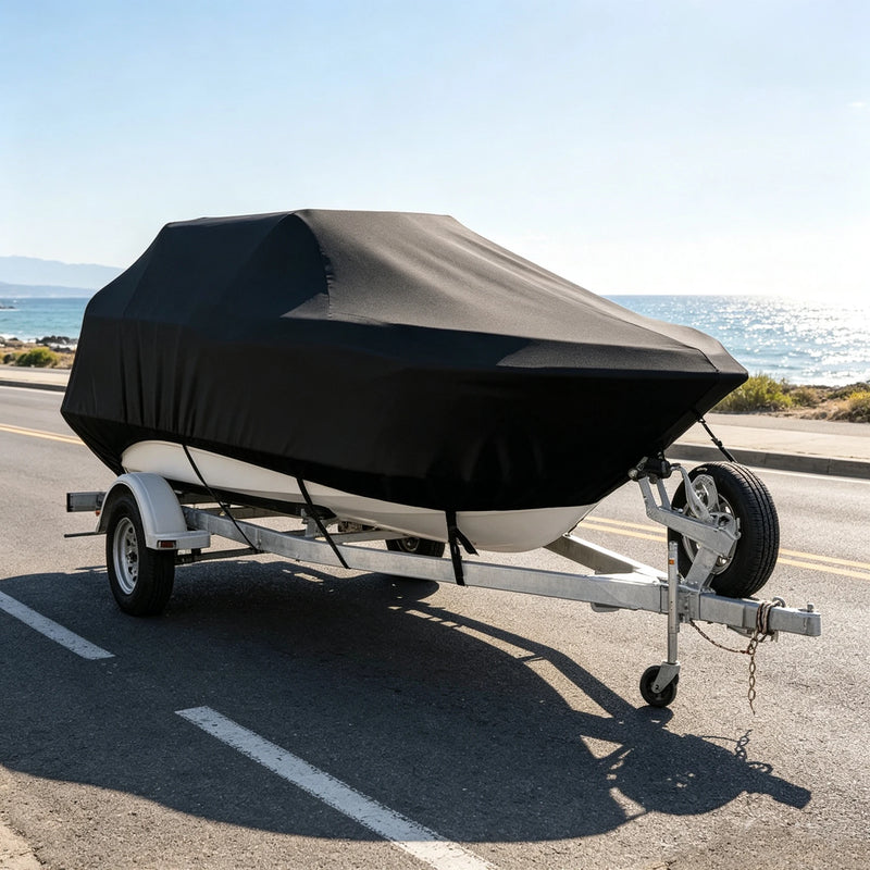 Housse bateau coque en V imperméable anti-UV noire, 4 tailles de 4,2 à 7 m