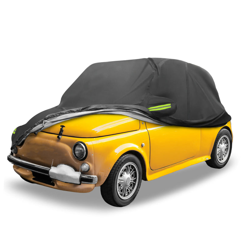 Housse voiture complète pour Fiat 500 2007-2022, Oxford 300D noir avec fermeture éclair