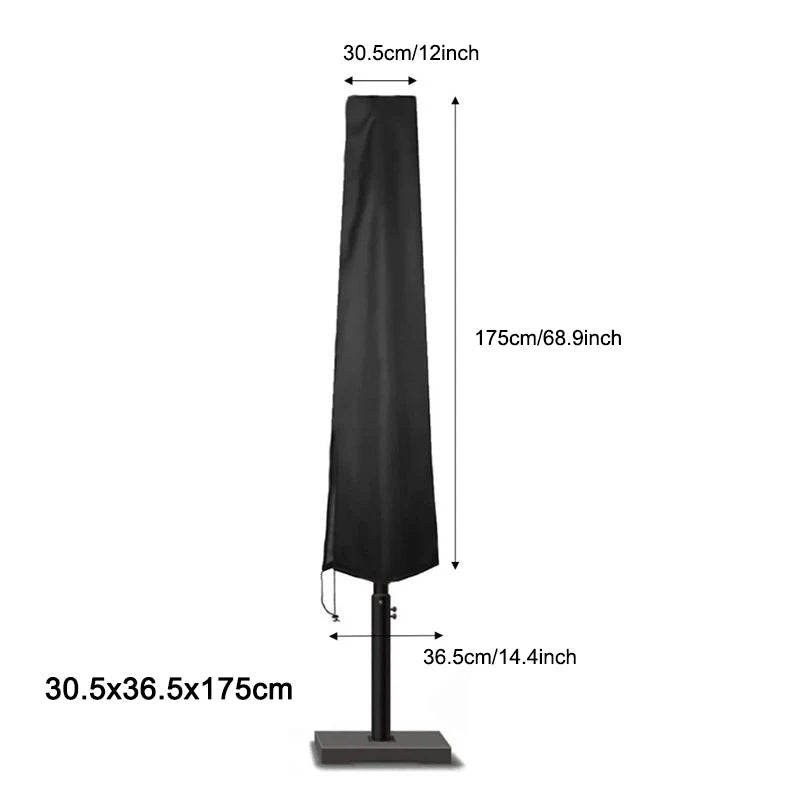 Housse de parasol droit ou déporté Oxford 210D noire, 17 tailles de 140 à 280 cm
