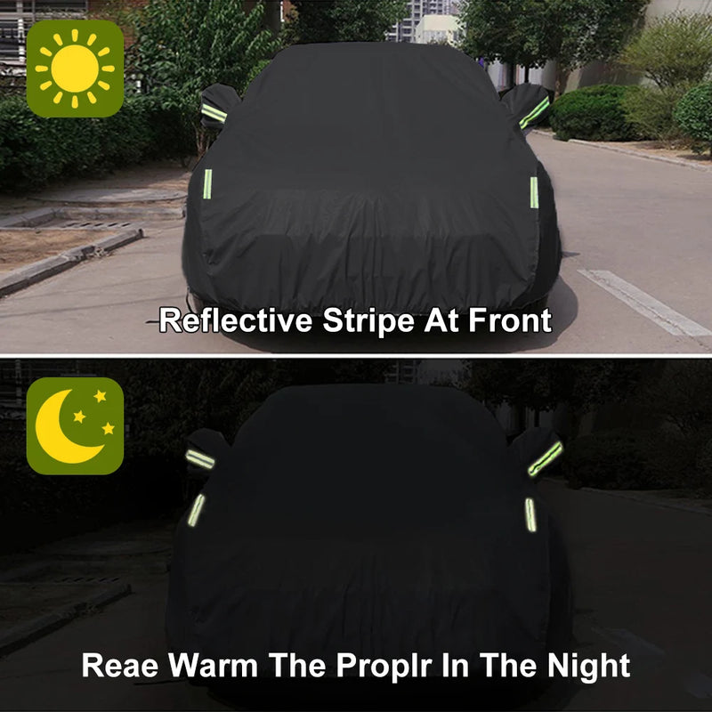 Housse voiture extérieur SUV noire 190T imperméable, bandes réfléchissantes, 4 tailles