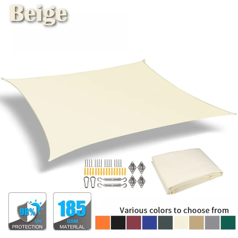 Voile d'ombrage rectangulaire ou carrée anti-UV en Oxford, de 2 x 2 à 6 x 4 m