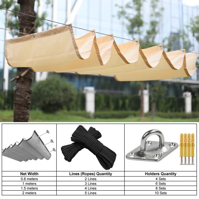 Voile d'ombrage ondulé rétractable imperméable en polyester 300D pour pergola