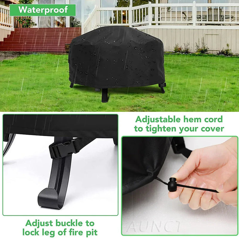 Housse brasero ronde imperméable polyester 600D enduit PVC, anti-UV, 12 tailles de 71 à 127 cm