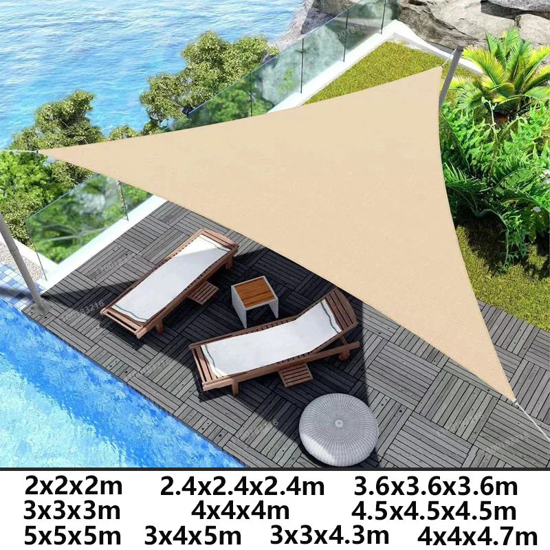 Voile d'ombrage triangulaire imperméable en polyester 300D, de 2x2x2 à 5x5x5 m, beige ou gris