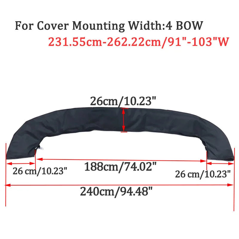 Housse de rangement de bimini noire 600D, 3 ou 4 arceaux, avec fermeture éclair