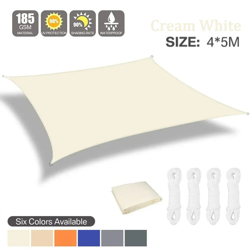 Voile d'ombrage triangulaire ou rectangulaire en polyester enduit PU, 3 coloris, de 2x2x2 à 4x6 m