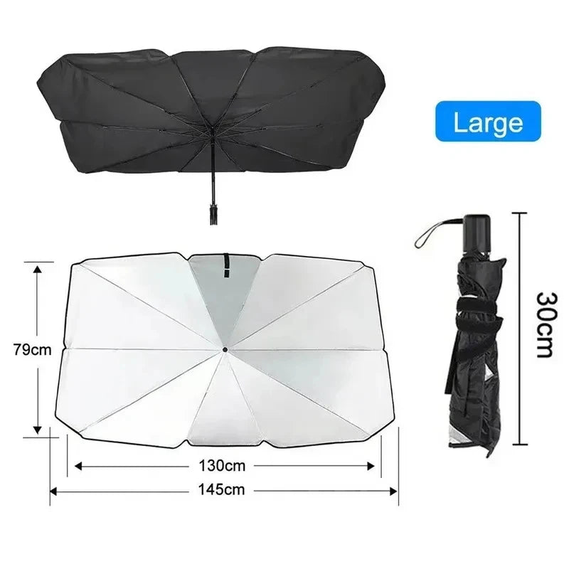 Pare-soleil parapluie argenté pliable pour pare-brise, petit ou grand modèle
