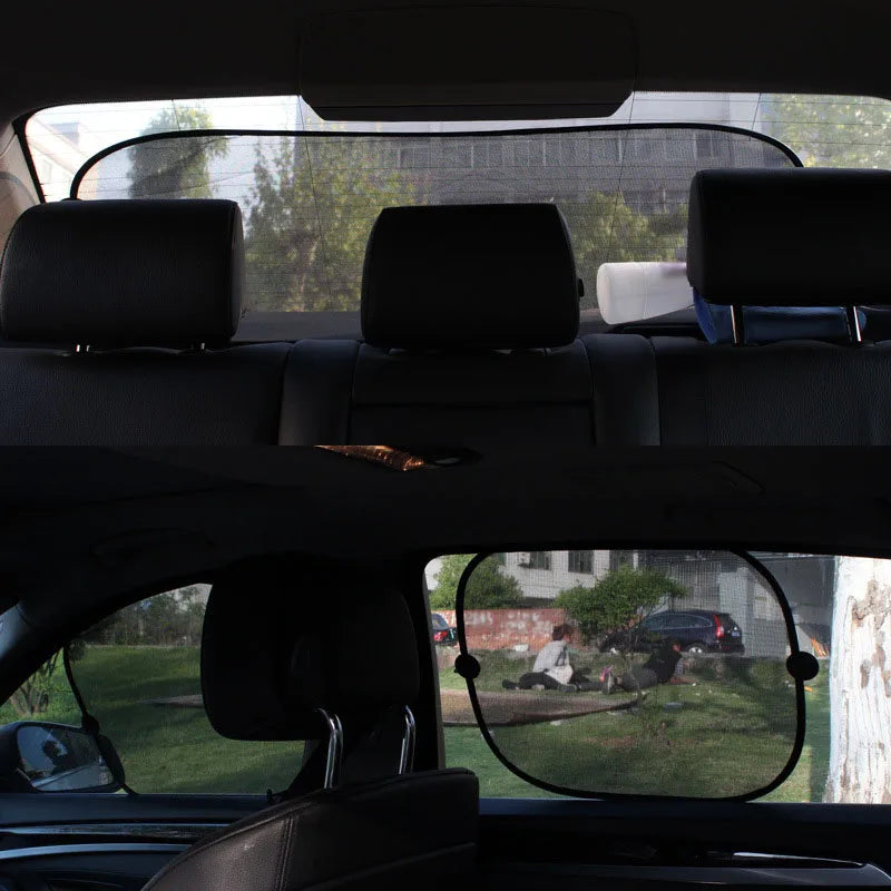 Pare-soleil voiture en maille noire à ventouses pour vitres latérales et lunette arrière, 4 compositions