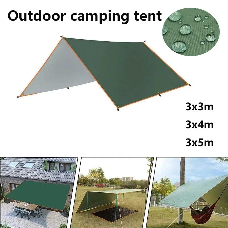 Bâche de camping auvent imperméable en polyester 190T, vert ou sable, 3x3 à 3x5 m