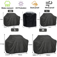 Housse barbecue ronde et rectangulaire en Oxford polyester noir imperméable, 8 tailles de 4XS à XL
