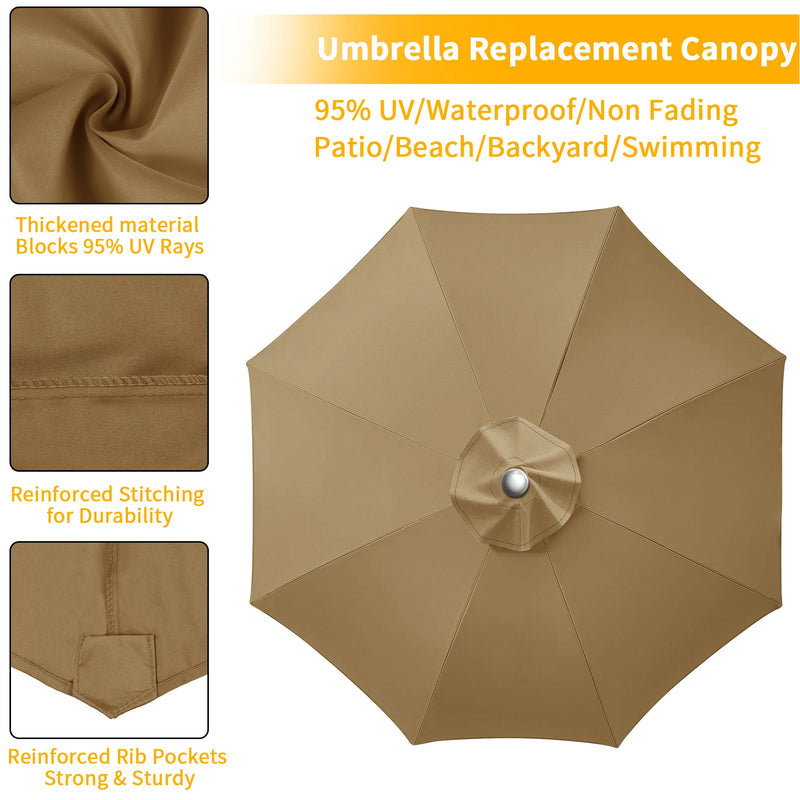 Toile de remplacement parasol 6 ou 8 baleines, imperméable anti-UV, Ø 2 à 3 m