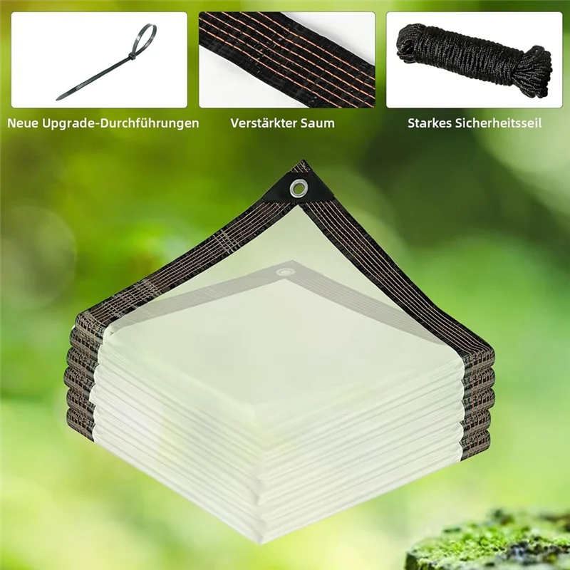 Bâche transparente en polyéthylène avec œillets, corde et 20 attaches de câble, 3 x 4 m