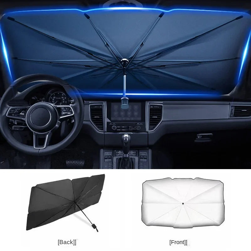 Pare-soleil parapluie pliable pour pare-brise voiture, 2 tailles et rideaux de vitres latérales