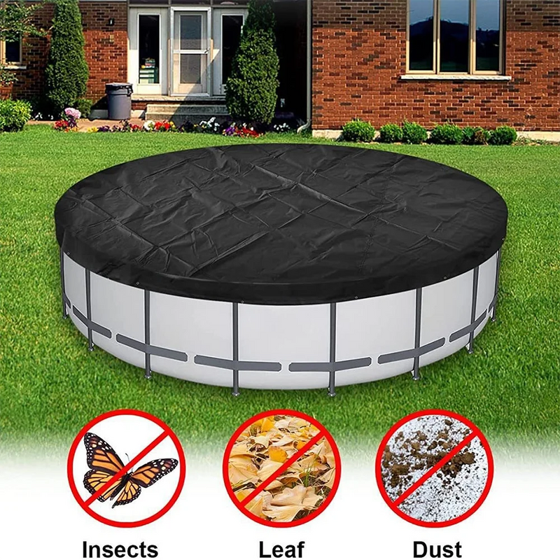 Bâche piscine hors sol ronde noire à cordon de serrage, tissu 210D, 1,8 à 5,4 m