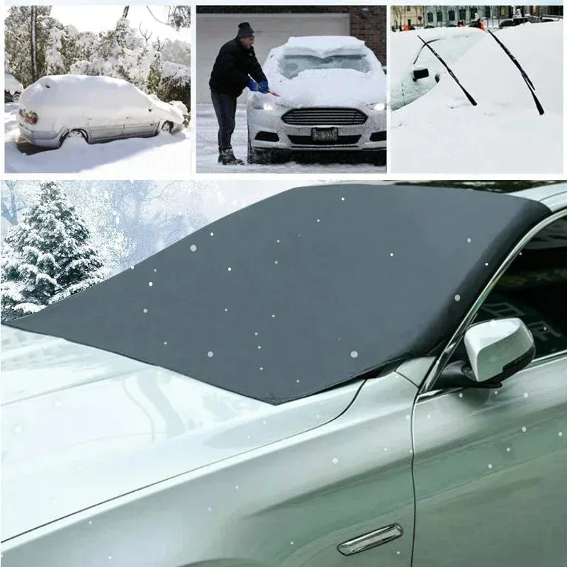 Couverture de pare-brise voiture noire anti-gel et pare-soleil, 5 aimants invisibles, 4 saisons