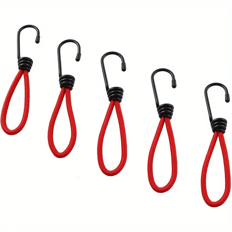 Sandow rouge avec crochet métallique en spirale, 15 cm, lot de 5 pour bâche et tente