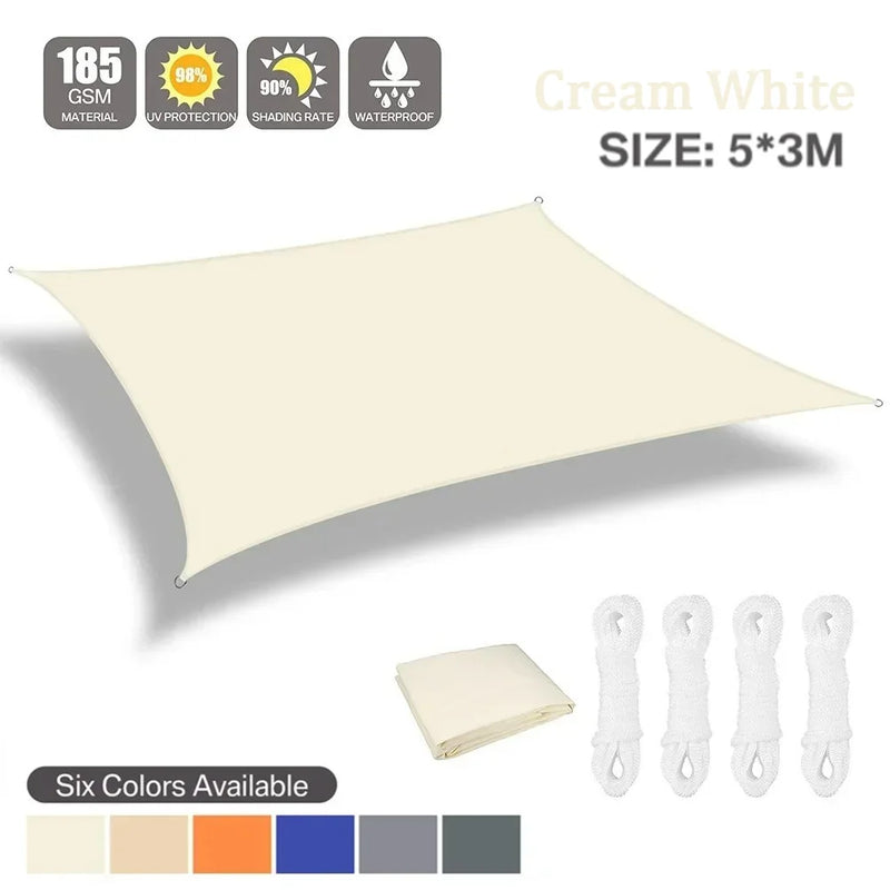 Voile d'ombrage triangulaire ou rectangulaire en polyester enduit PU, 3 coloris, de 2x2x2 à 4x6 m