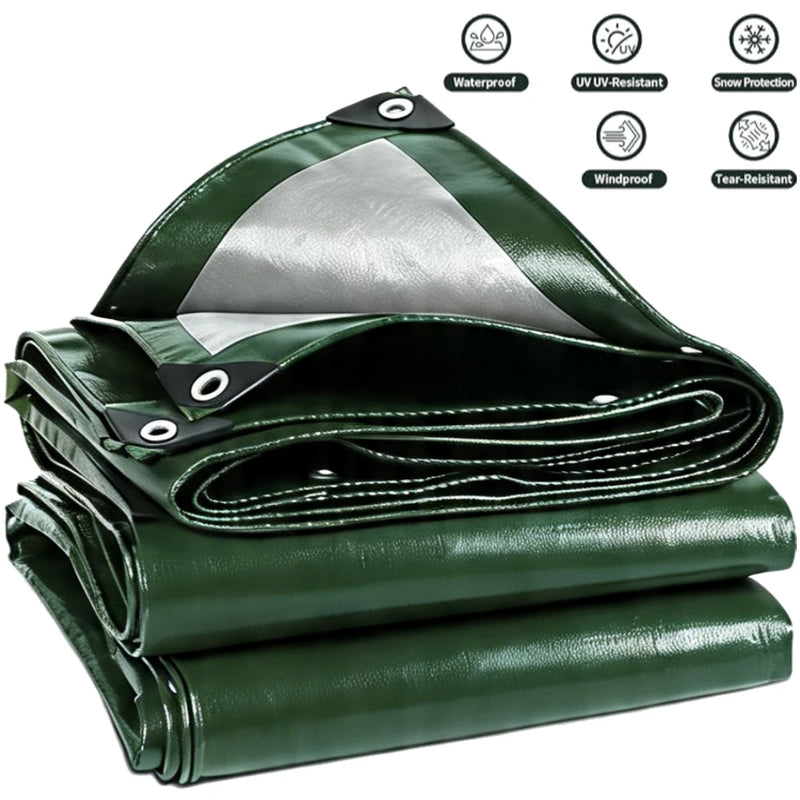 Bâche imperméable multi-usage avec œillets, polyéthylène 8 mil, verte ou bleue, de 2x3 à 4x5 m