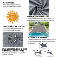 Voile d'ombrage triangulaire imperméable en polyester 300D, de 2x2x2 à 5x5x5 m, beige ou gris