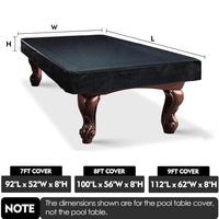 Housse billard noire ajustée imperméable et anti-UV, tissu Oxford enduit PU, 7, 8 ou 9 pieds