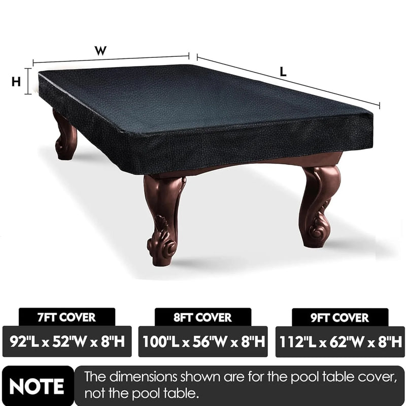 Housse billard noire ajustée imperméable et anti-UV, tissu Oxford enduit PU, 7, 8 ou 9 pieds