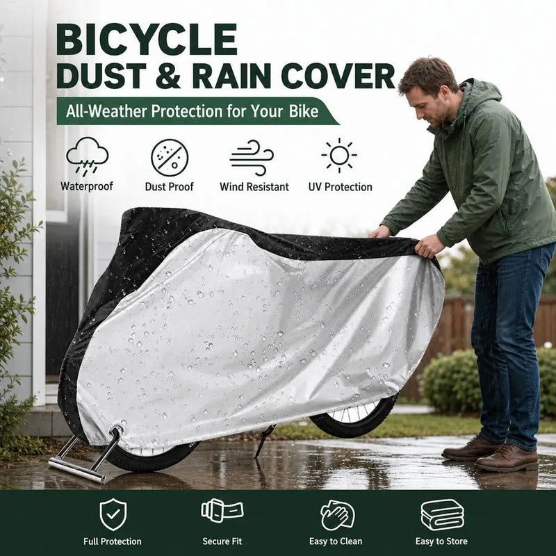 Housse vélo extérieur en Oxford 210D noir et argent, imperméable et anti-UV, 170 ou 180 cm