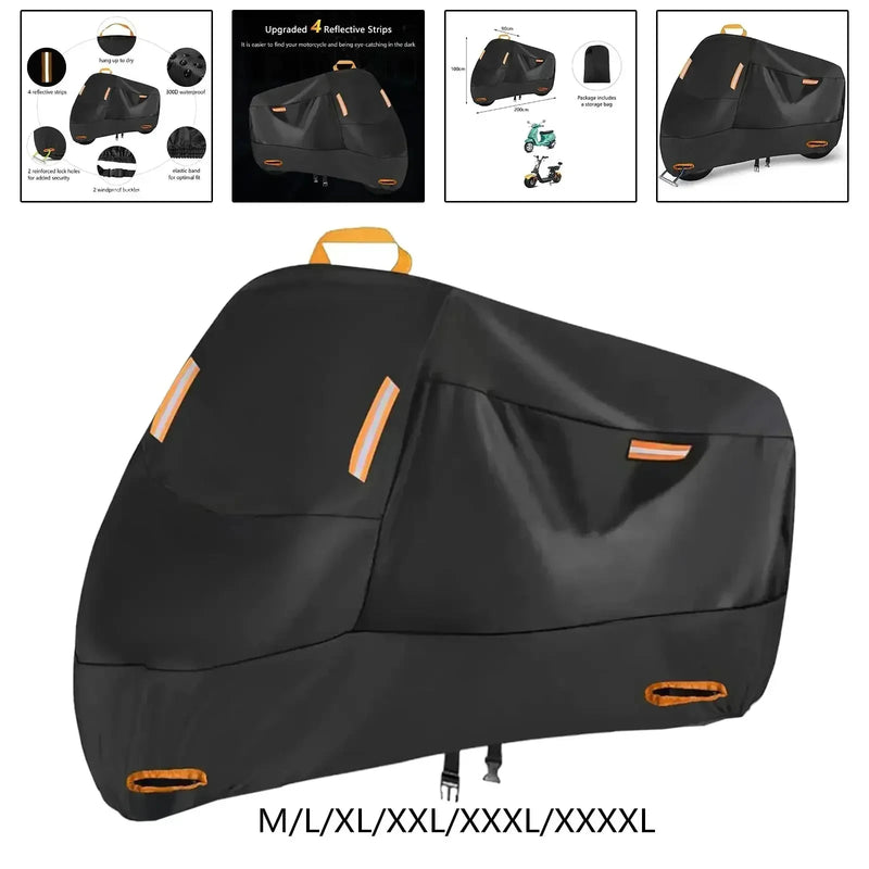 Housse de moto noire imperméable avec sac de rangement et sangle antivent, XL, 2XL ou 4XL