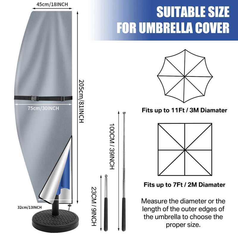Housse parasol déporté forme banane ou droite avec perche télescopique et pochette, Oxford imperméable