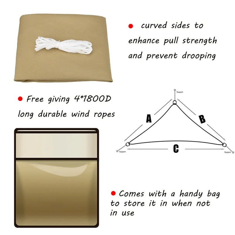 Voile d'ombrage triangulaire, carré ou rectangulaire en polyester 185 g/m², anti-UV, 17 tailles
