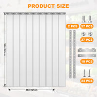 Rideau à lanières PVC transparent en kit, bandes lisses ou nervurées, largeur 91 à 183 cm