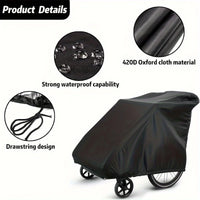 Housse de remorque de vélo imperméable en Oxford 420D noire, 140 x 84 x 100 cm