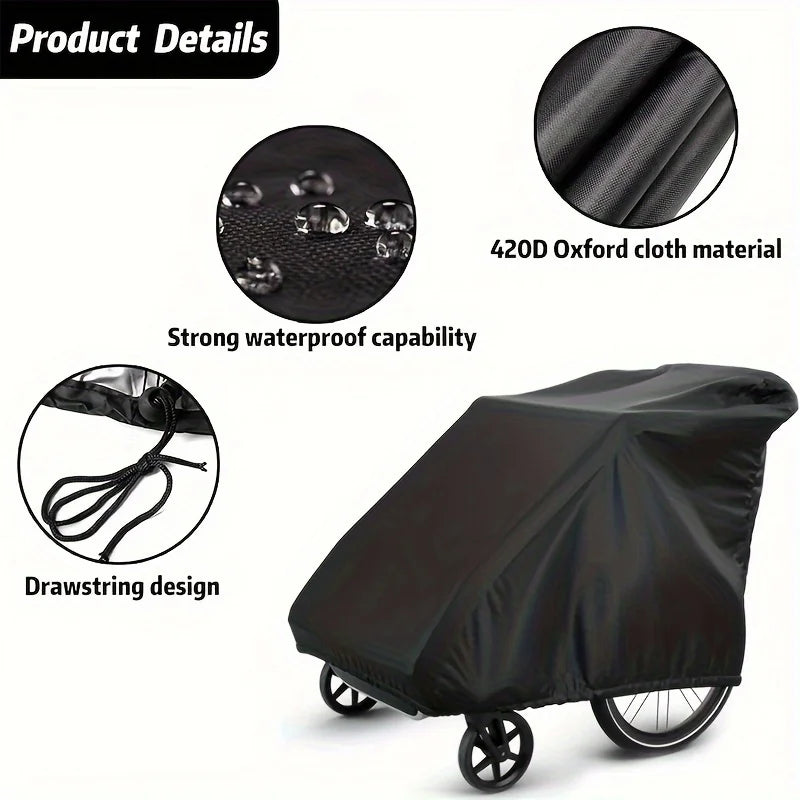 Housse de remorque de vélo imperméable en Oxford 420D noire, 140 x 84 x 100 cm