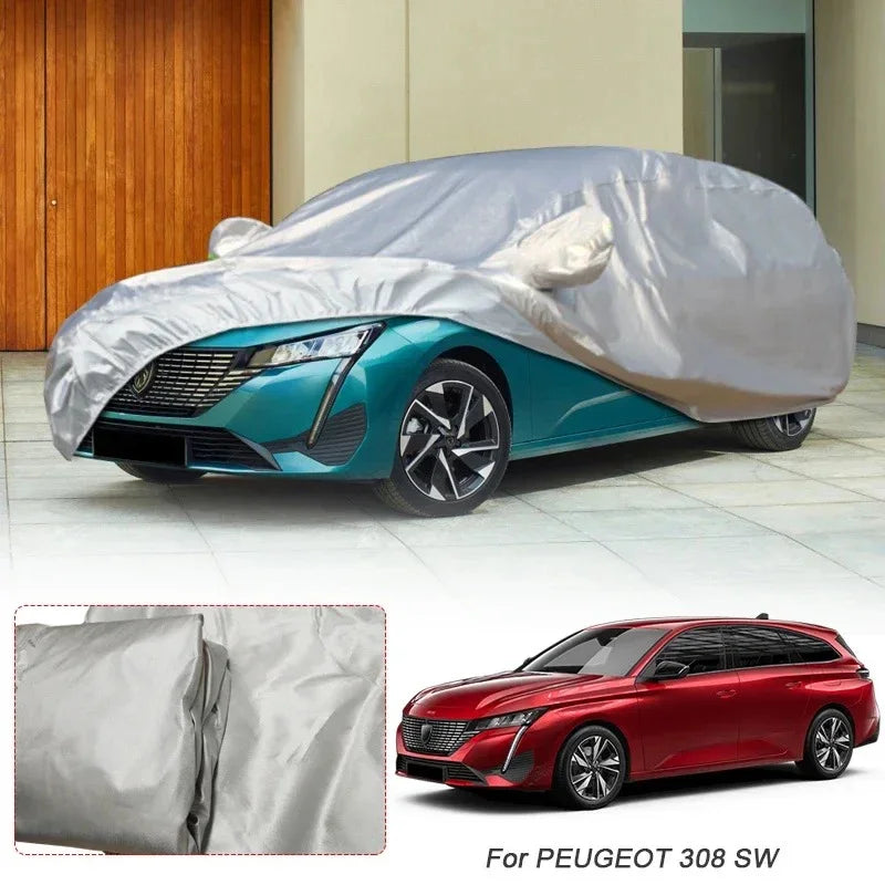Housse voiture pour Peugeot 208, 308, 508 et 3008 en taffetas polyester argenté anti-UV