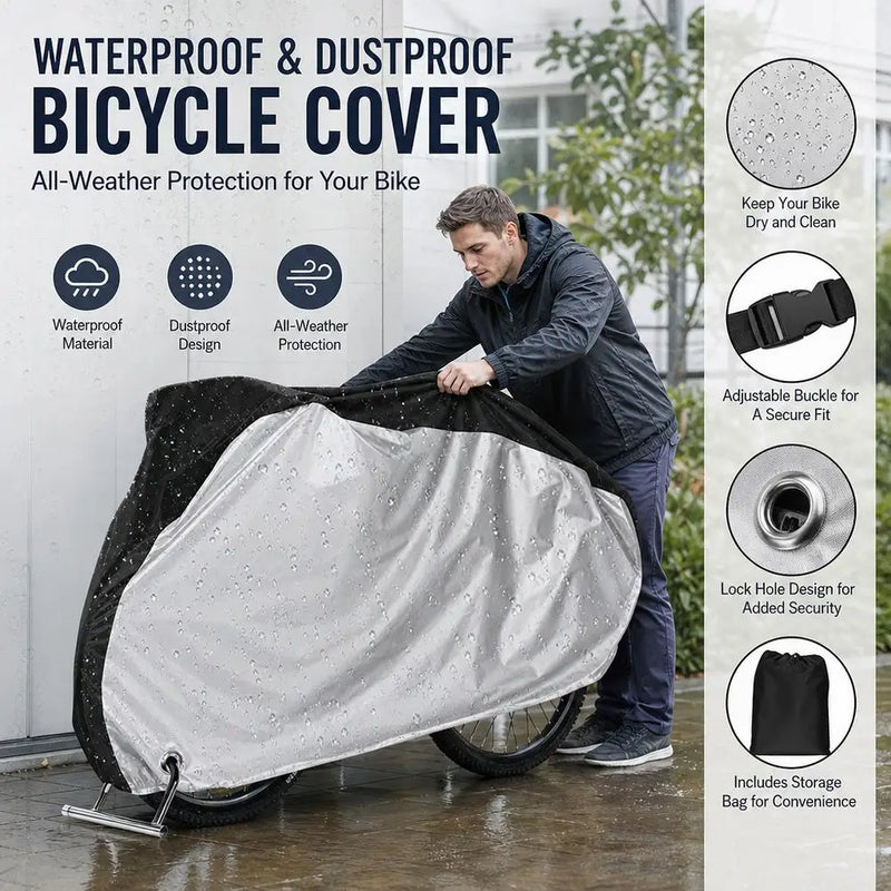 Housse vélo extérieur en Oxford 210D noir et argent, imperméable et anti-UV, 170 ou 180 cm